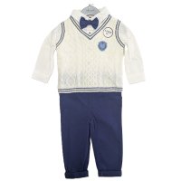 G10988TOD: Boys Knitted Vest, Shirt With Bow Tie & Pant Outfit (2-4 Years)